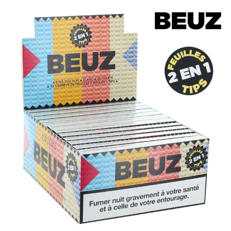 BEUZ King Size Slim Rolling Papers + Tips x 24pcs